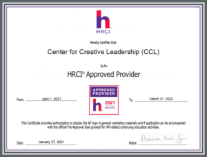 Example of HRCI Continuing Education Credit certificate