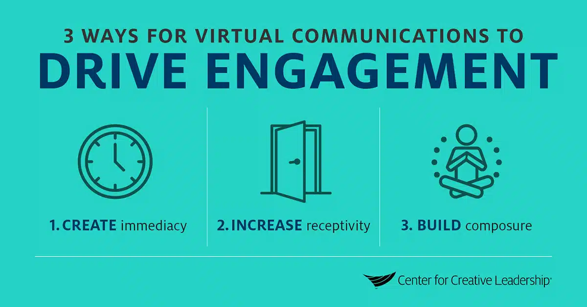 infographic explaining 3 ways to drive engagement with virtual communication.