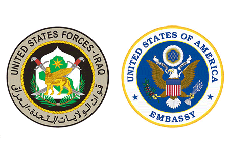 United States Forces Iraq and the United States of America Embassy logos
