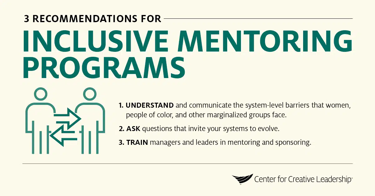infographic explaining 3 recommendations for inclusive mentoring at work