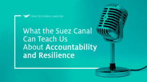 image with microphone and lead with that podcast episode title, what the suez canal can teach us about accountability and resilience