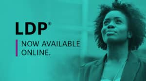 image of woman looking inspired with text "LDP now available online" announcing Live Online Version of LDP