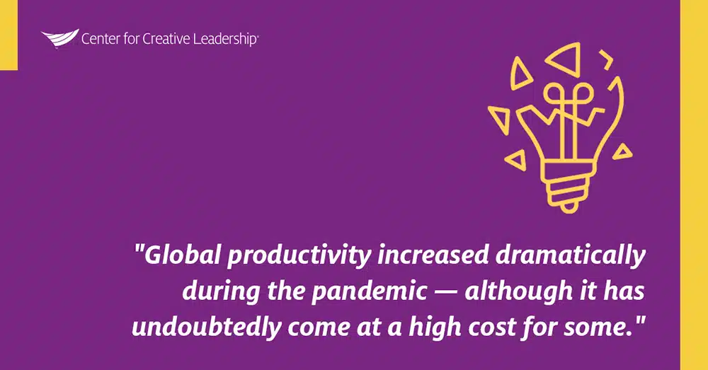 Pullquote describing global productivity amidst the pandemic and the rise of the hybrid workforce