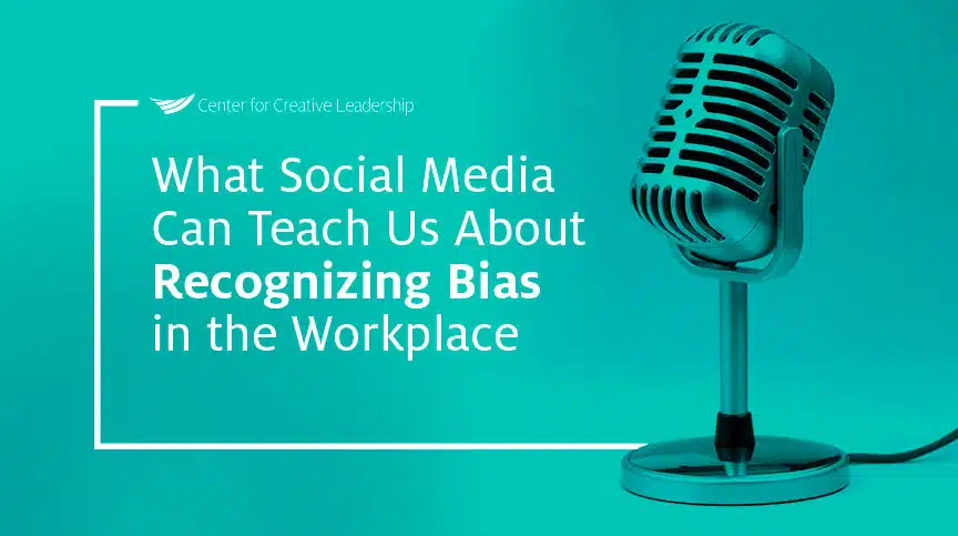 image with microphone and lead with that podcast episode title, Lead With That: What Social Media Can Teach Us About Recognizing Bias in the Workplace