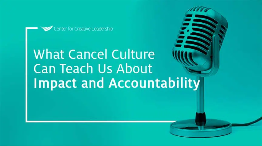 image with microphone and lead with that podcast episode title, What Cancel Culture Can Teach Us About Impact and Accountability