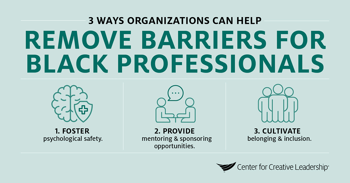 infographic listing 3 ways organizations can help remove barriers for black professionals