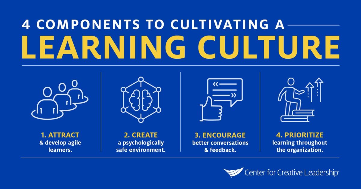 infographic with text "4 components to cultivating a learning culture"