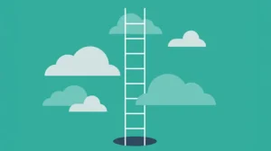 drawing of a ladder emerging from a hole into the sky, representing the leadership challenge ladder