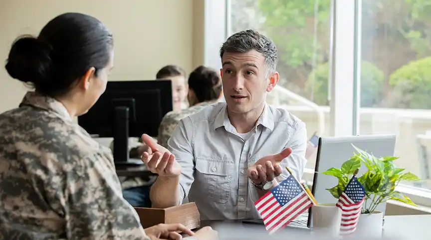 People discussing leadership in the military and how military leadership principles apply in business
