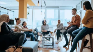 People discussing psychological capital and leadership (psycap)