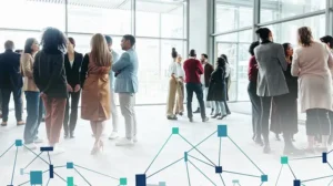 A photo of people connecting and talking.