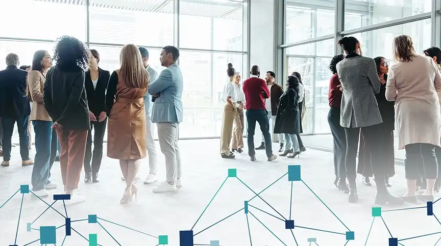 A photo of people connecting and talking.